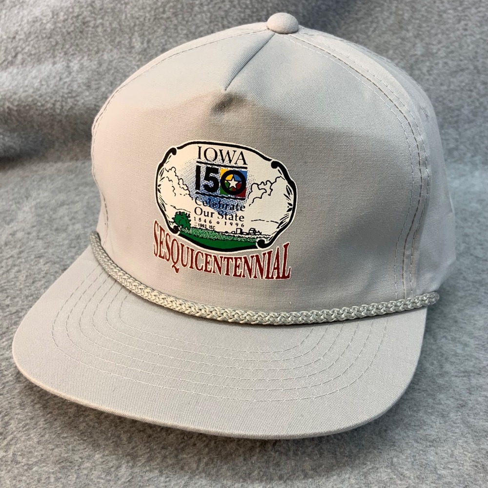 Iowa 150 Sesquicentennial Adult Gray The Sportsman Rope Hat Snapback 1996 OSFA